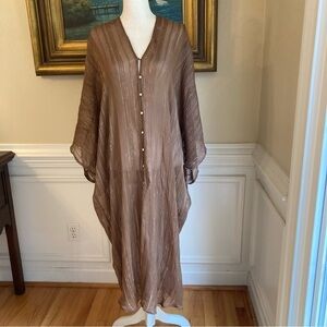ZARA Brown Metallic Stripe Sheer Kaftan Dress Cover Up NWT